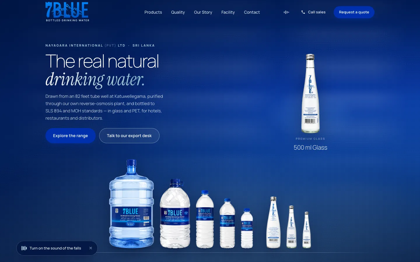 7Blue Water: Bottled water brand website