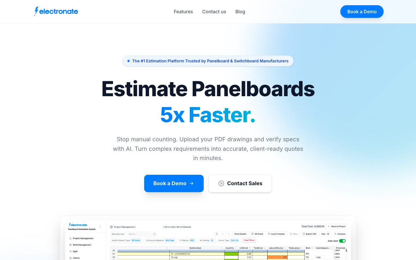 Electronate: AI estimation SaaS for panelboards
